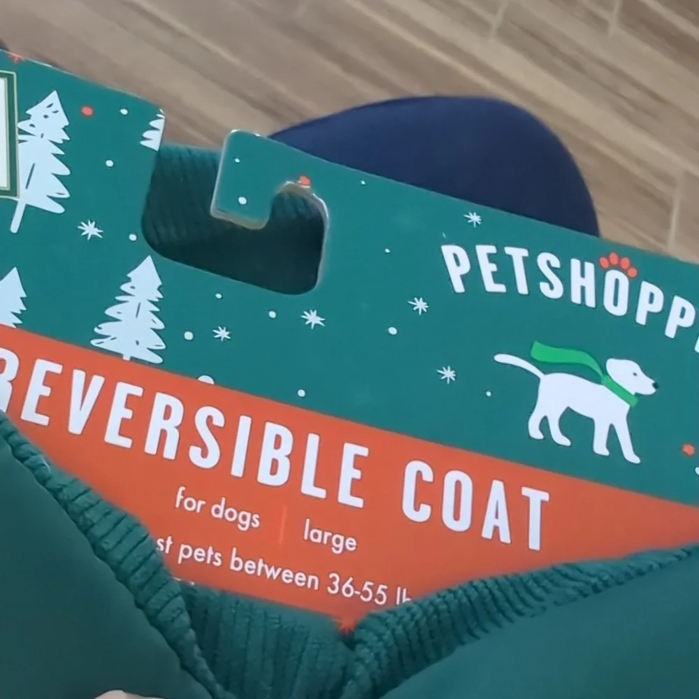 NWT PETSHOPPE Reversible Coat, Large, (35- 55) Green